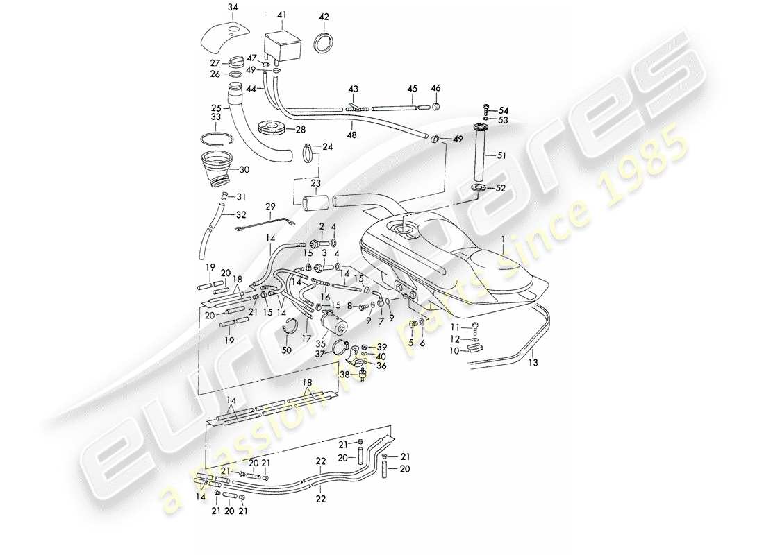 porsche 1972 (911) fuel system - lines - with: - fuel pump - d >> - mj 1971 part diagram
