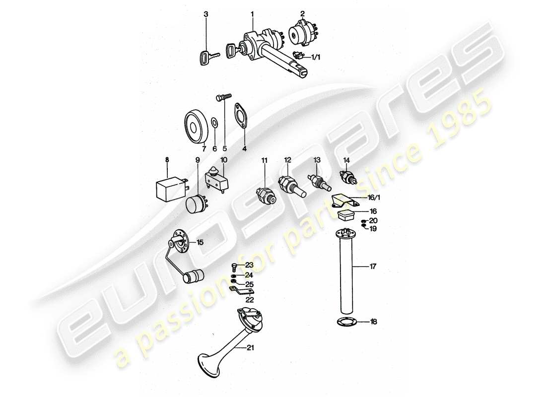 porsche 1975 (911 turbo) sensor - relay - horn part diagram