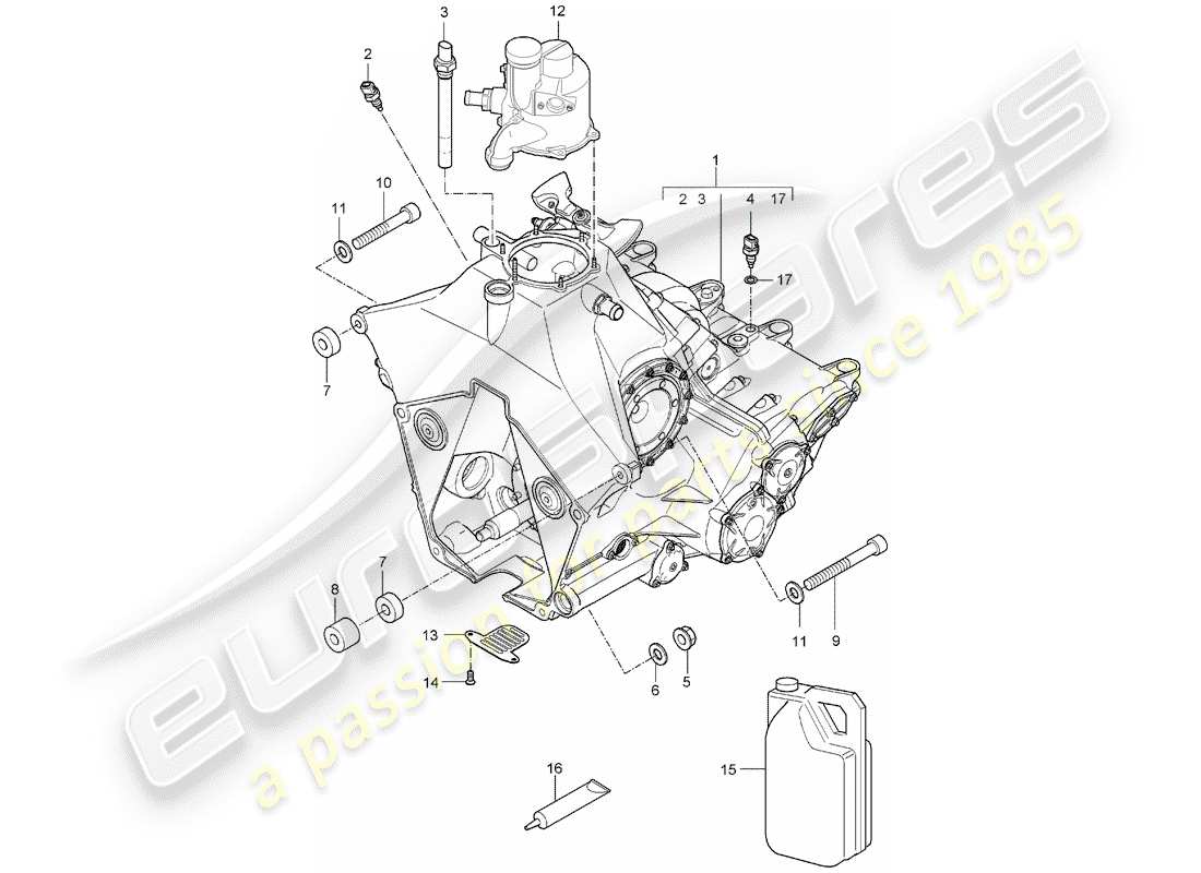 porsche carrera gt (2005) replacement transmission - ready for installation - threaded joint - engine part diagram
