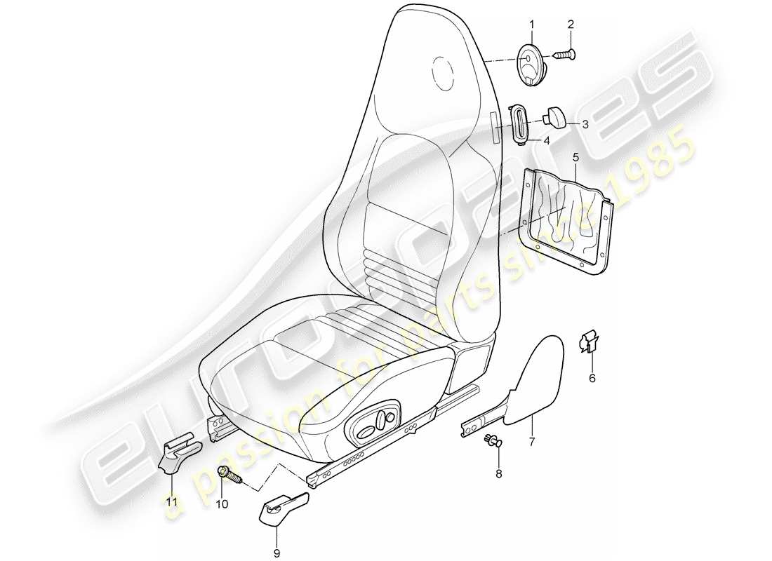 porsche 1998 (986 boxster) seat - standard seat - comfort seat part diagram