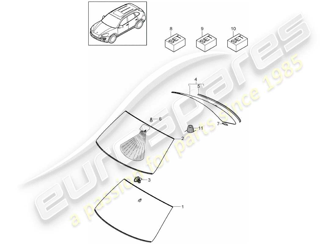 porsche 2012 (cayenne e2 92a) window glasses part diagram
