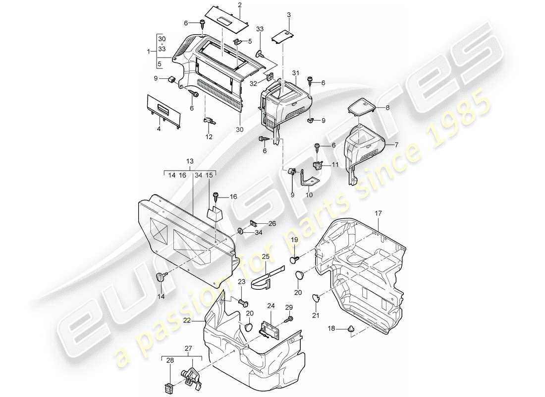 porsche boxster 987 (2005) luggage compartment parts diagram