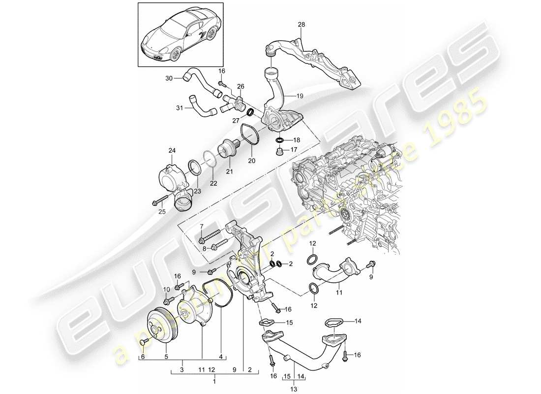 porsche 2009 (987 cayman) water pump part diagram