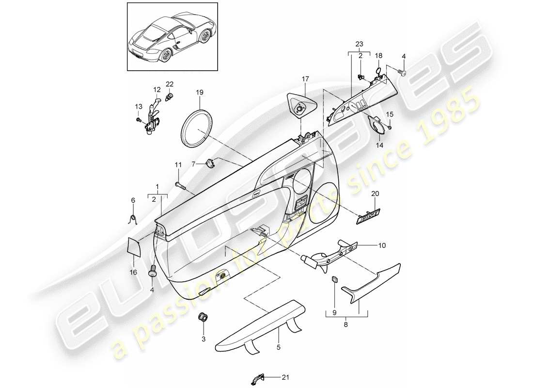 porsche 2012 (987 cayman) door panel part diagram