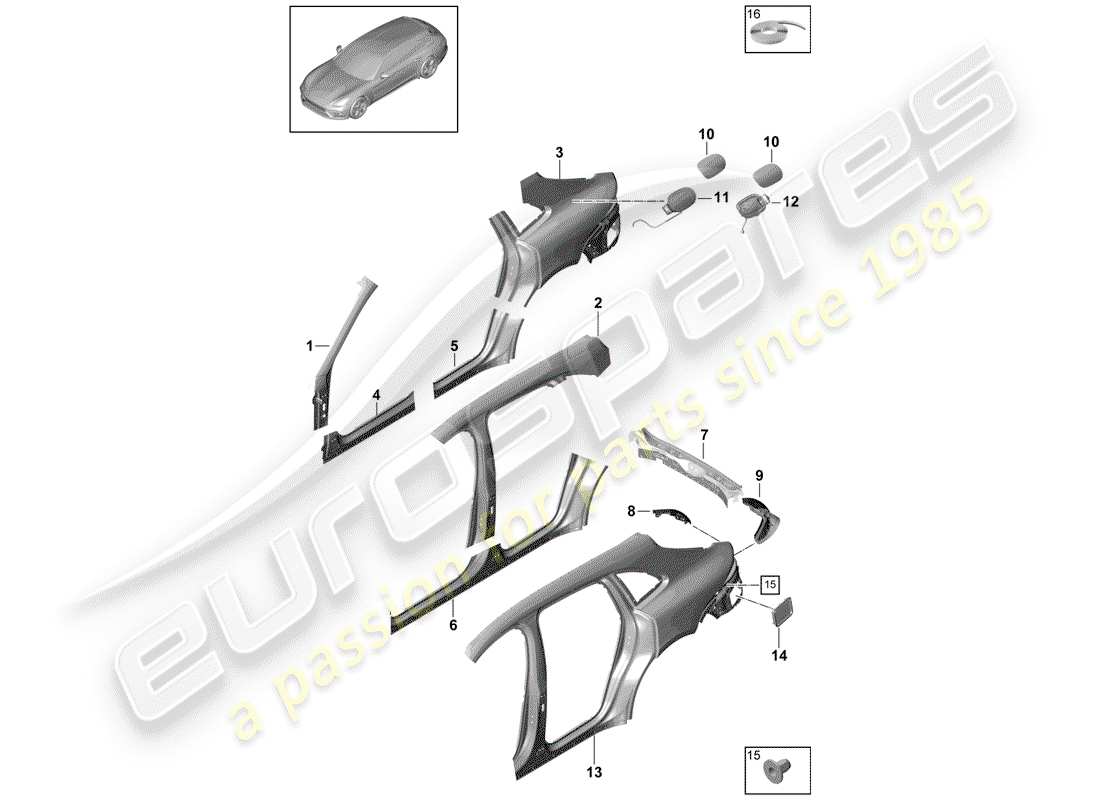 porsche 2020 (panamera 971-1) side panel part diagram