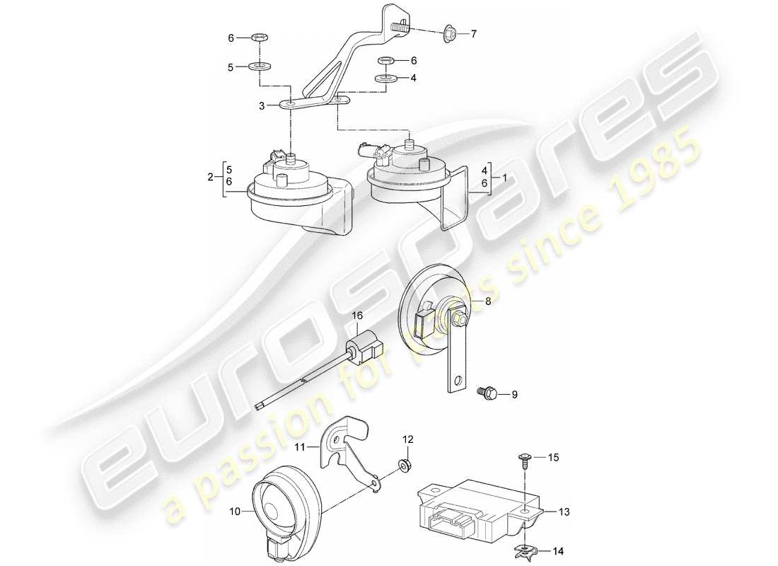 porsche 2009 997-2 turbo / gt2 fanfare horn part diagram