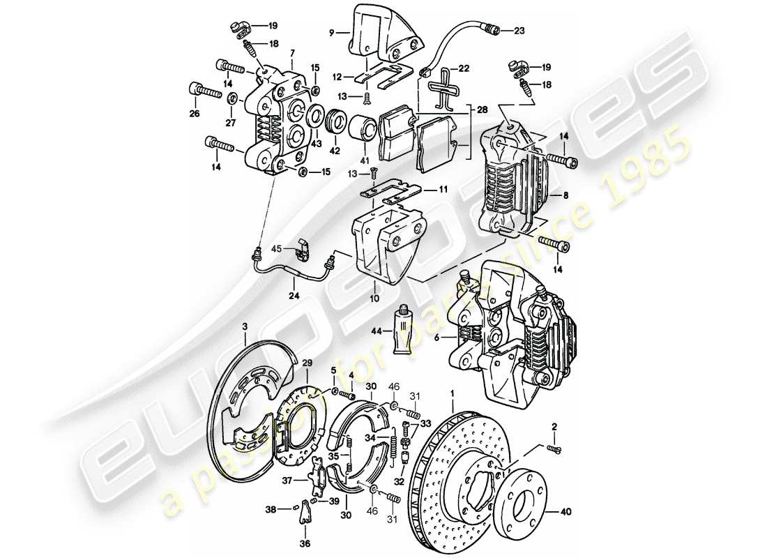 porsche 1987 (911) brake - rear axle part diagram