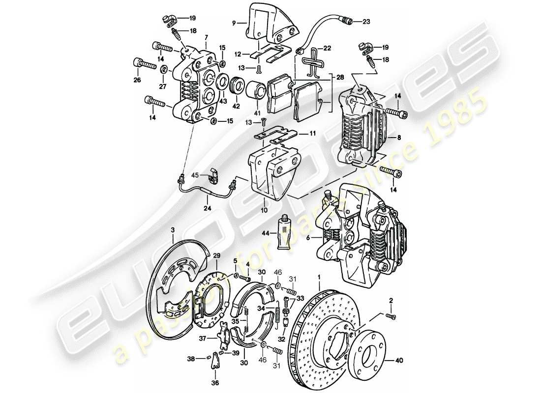 porsche 911 (1987) brake - rear axle parts diagram