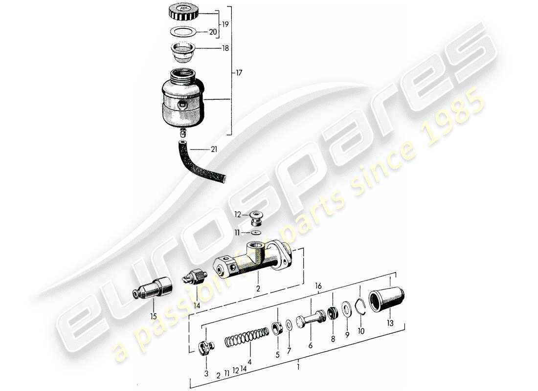 porsche 1964 (356b/356c) brake master cylinder - reservoir for - brake fluid part diagram