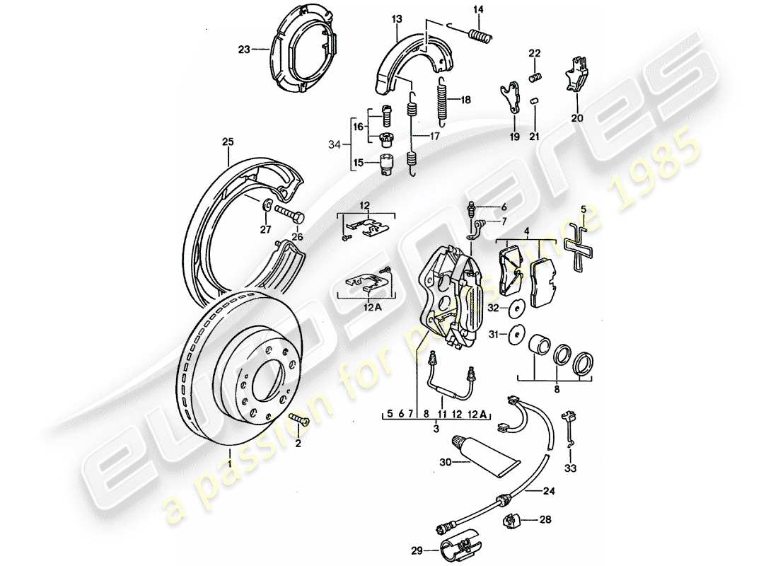 porsche 1995 (928) disc brakes part diagram