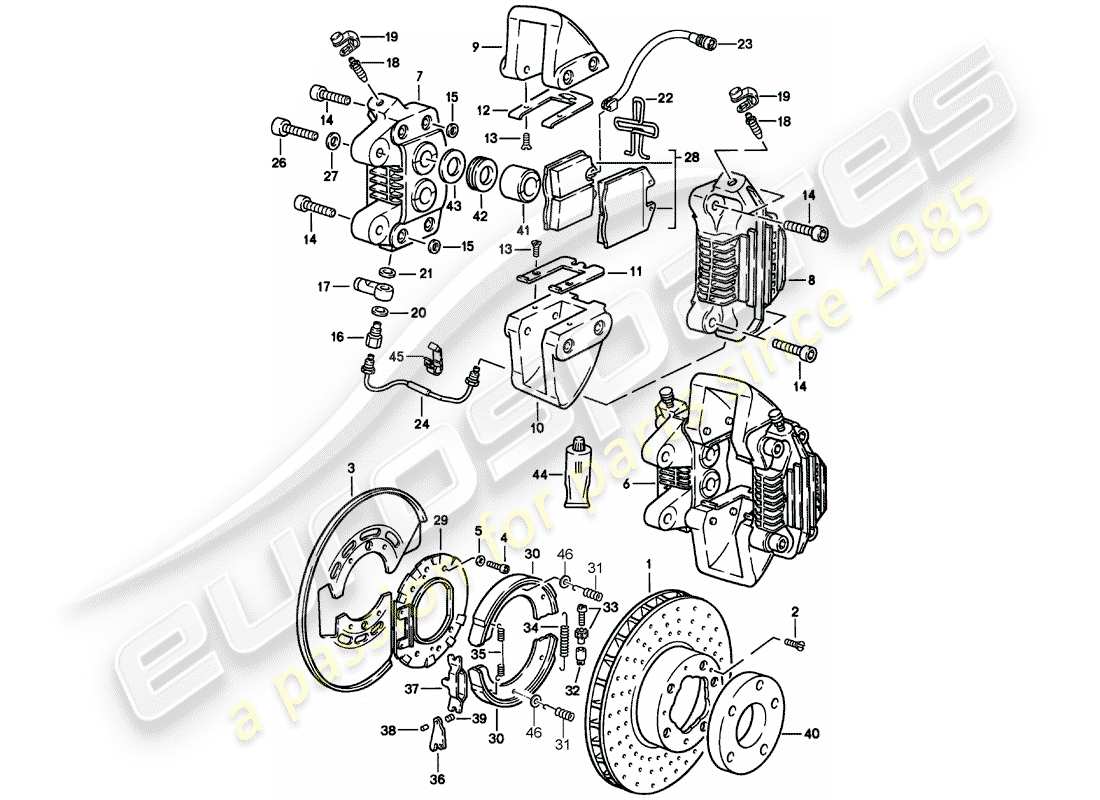 porsche 1986 (911) disc brakes - rear axle part diagram