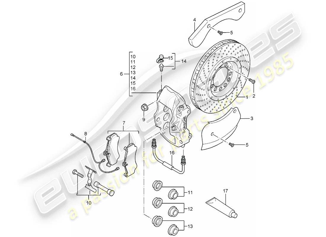 porsche 2005 (carrera gt) disc brakes - rear axle part diagram