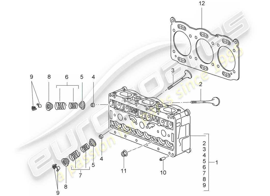 porsche 2009 997-2 turbo / gt2 cylinder head part diagram