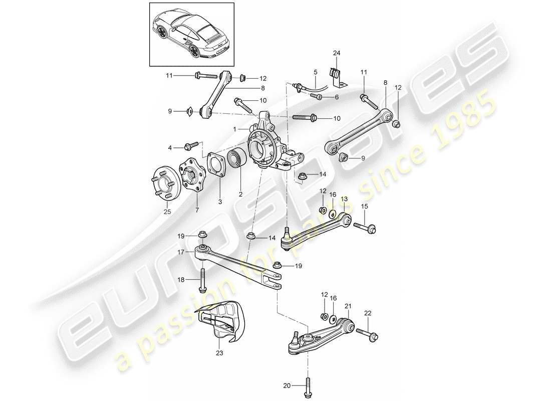 porsche 997 t/gt2 (2007) rear axle parts diagram