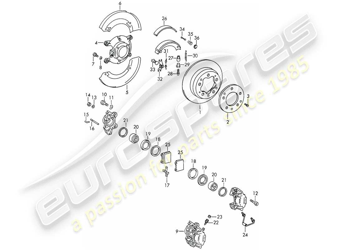 porsche 1965 (911/912) disc brakes - d >> - mj 1968 part diagram