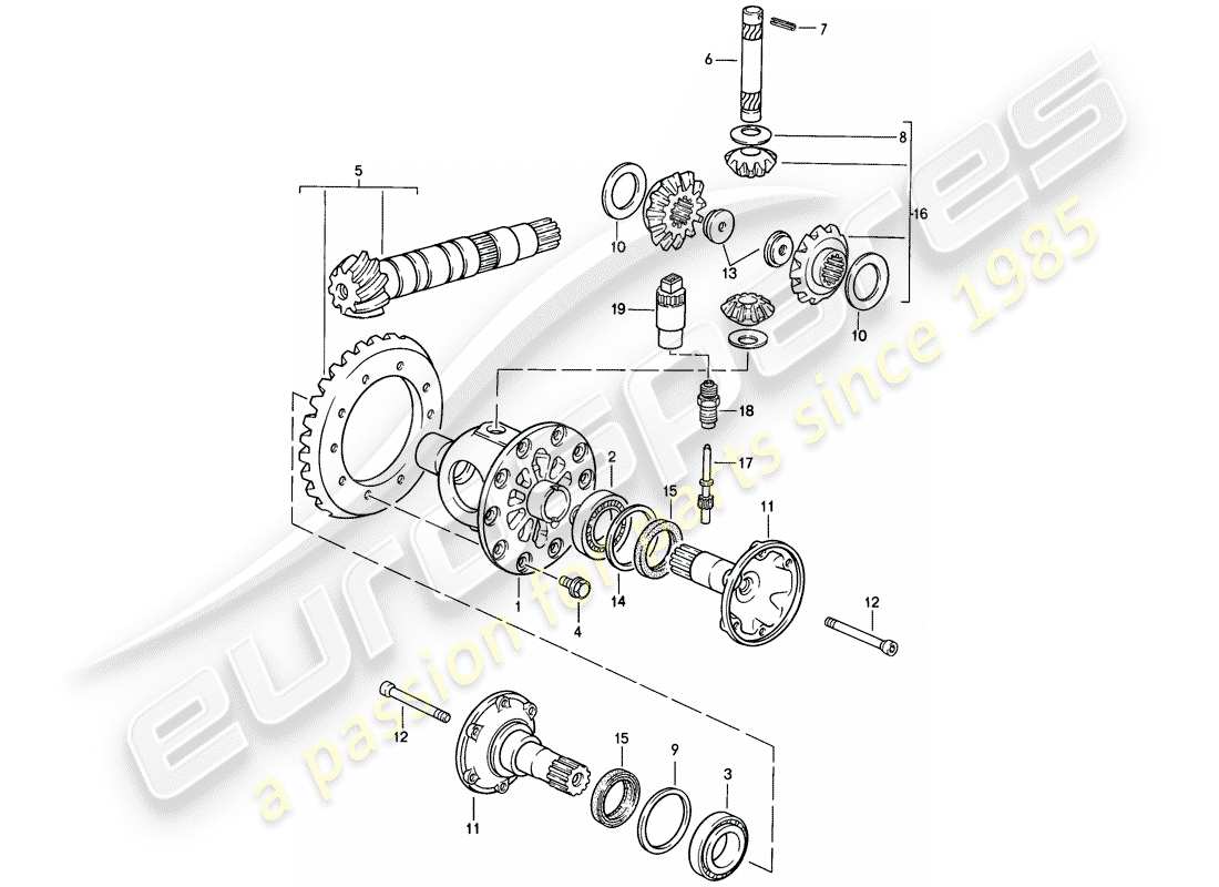 porsche 1986 (944) differential - manual gearbox part diagram