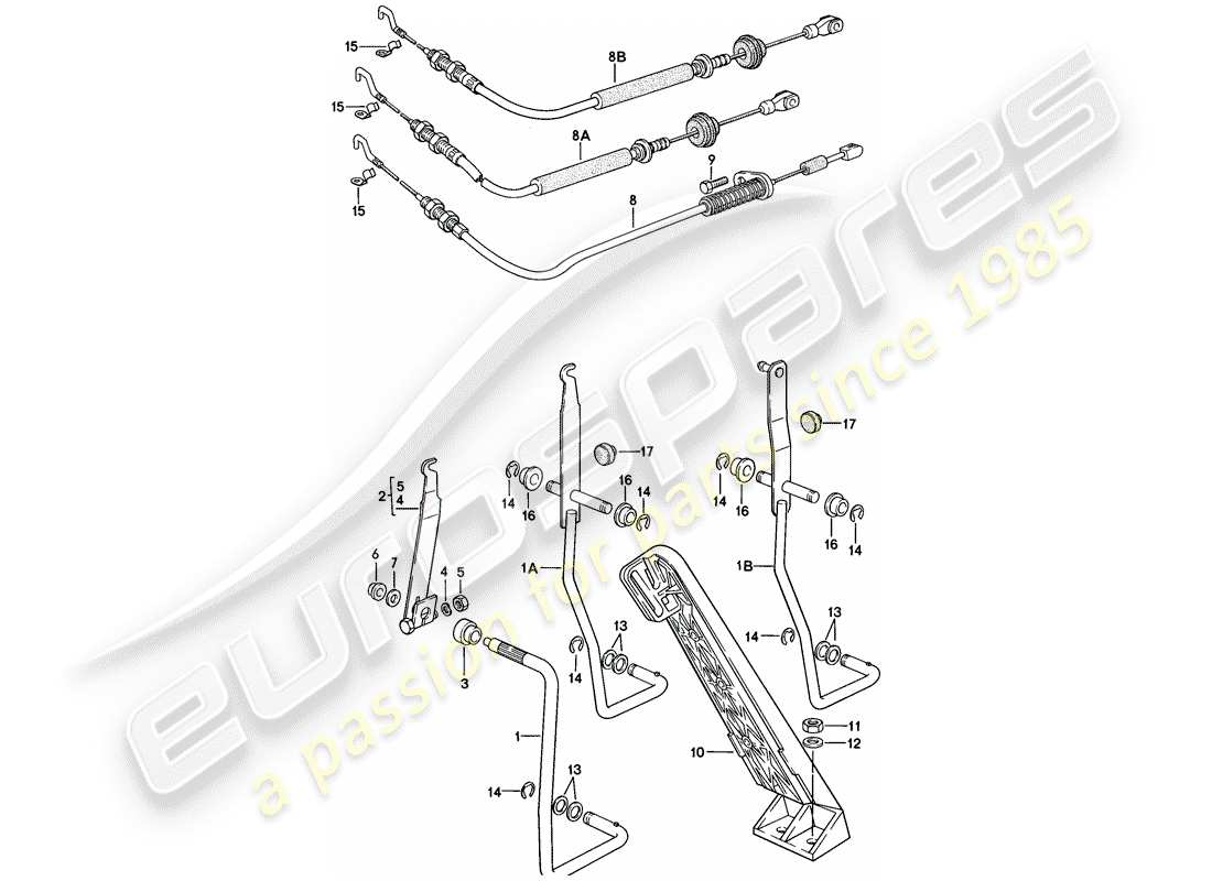 porsche 1979 (924) accelerator pedal - accelerator cable parts diagram