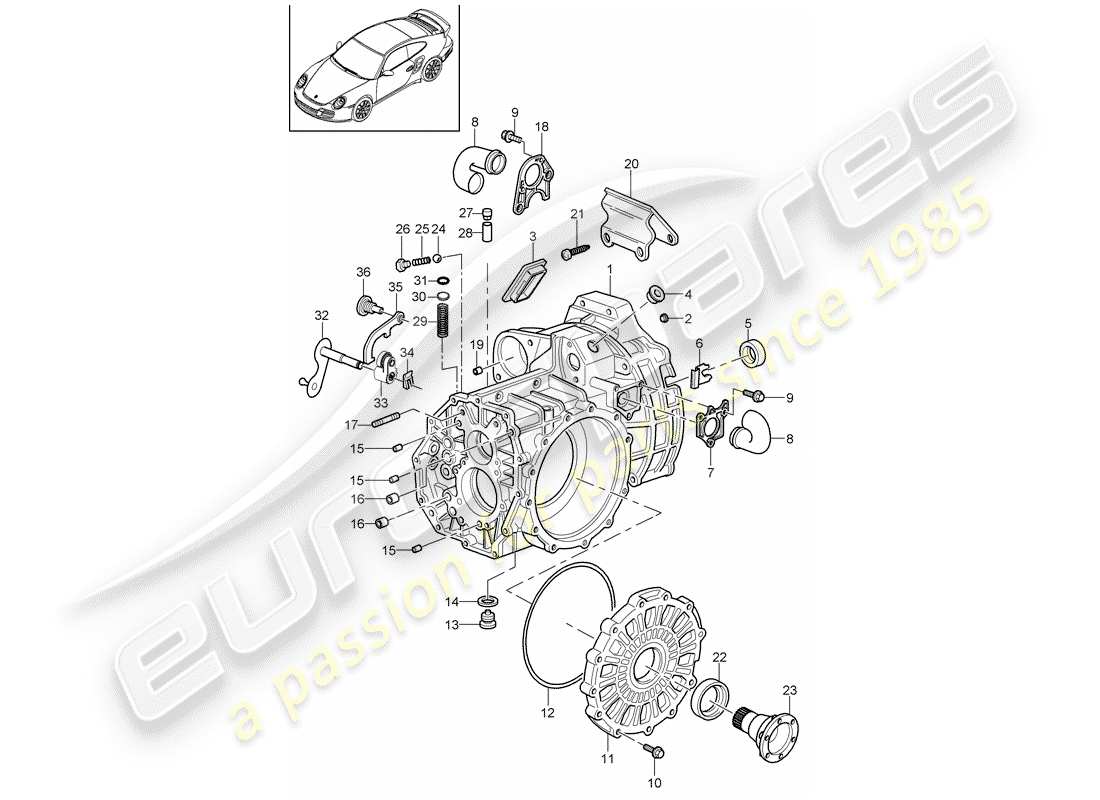 porsche 2011 (997-2 turbo / gt2 rs) transmission case part diagram