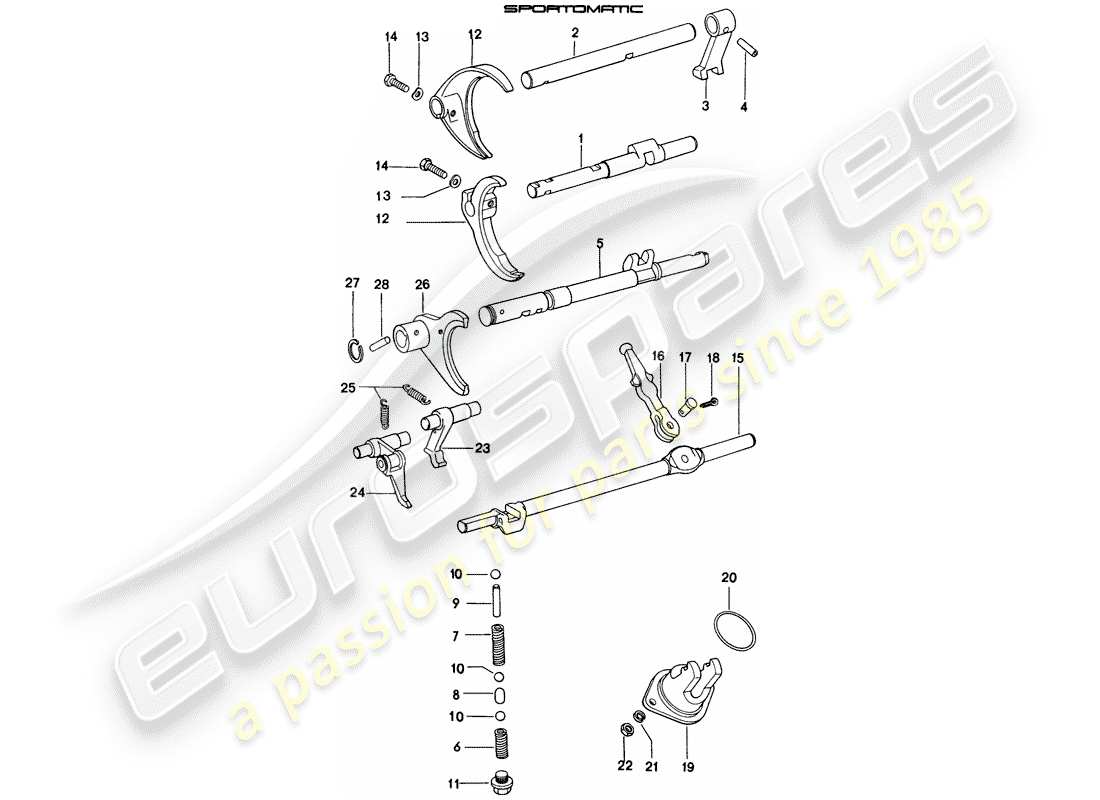 porsche 1976 (914) shift rods - shift forks - differential part diagram