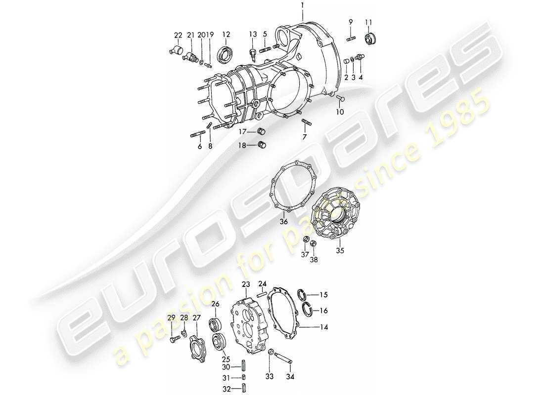 porsche 1966 (911/912) replacement transmission - transmission case - chilled casting part diagram