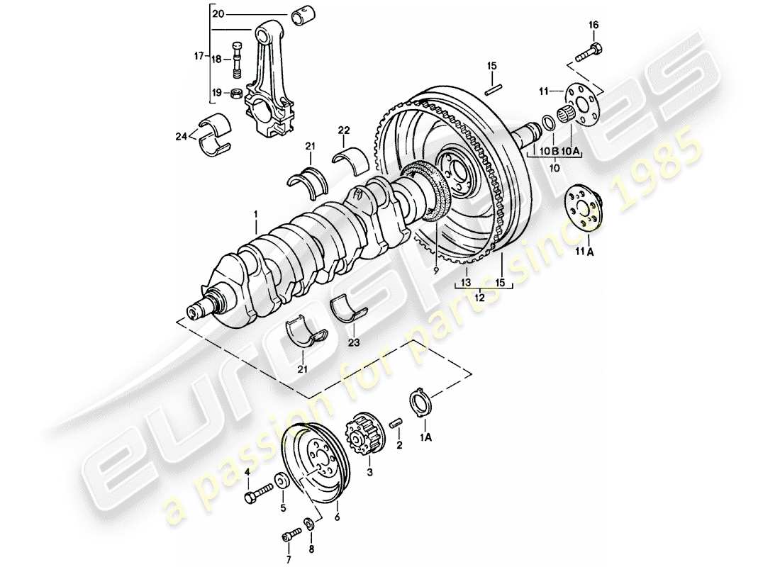 porsche 1985 (924) crankshaft - connecting rod parts diagram