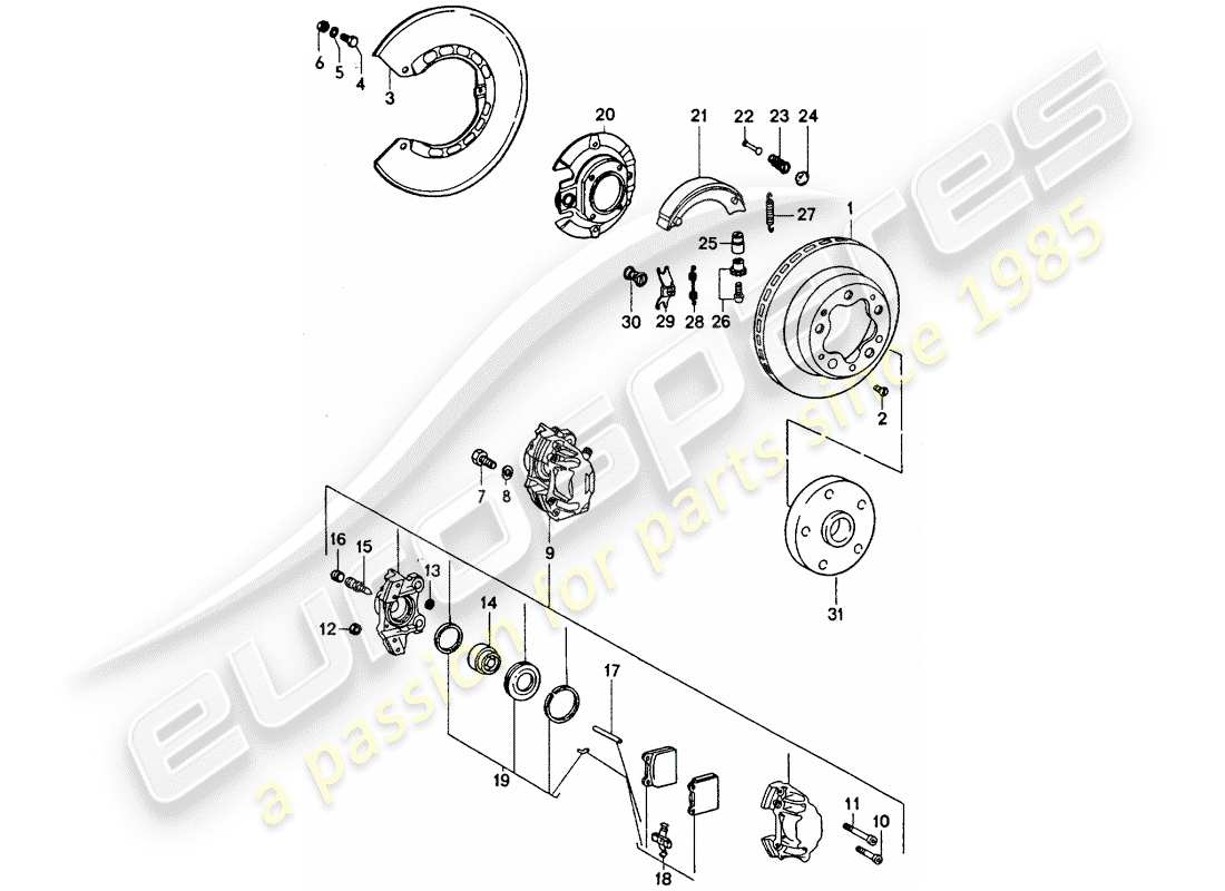 porsche 1975 (911 turbo) disc brakes - handbrake part diagram