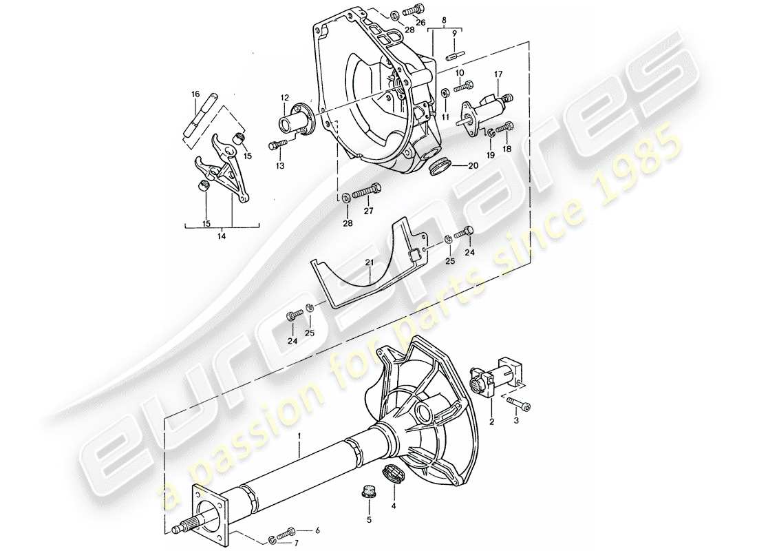 porsche 1986 (944) central tube - manual gearbox parts diagram