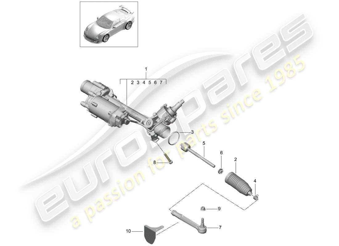 porsche 2014 (991-1 r/gt3/rs) steering gear part diagram