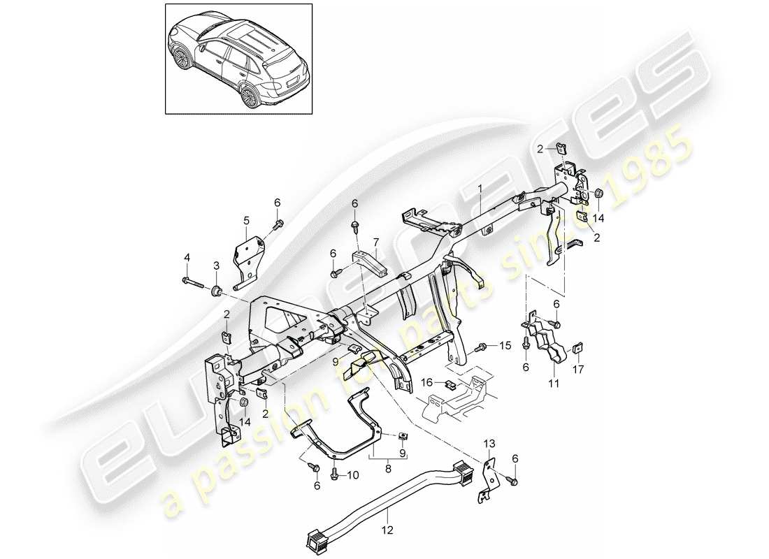 porsche 2014 (cayenne e2 92a) retaining frame part diagram