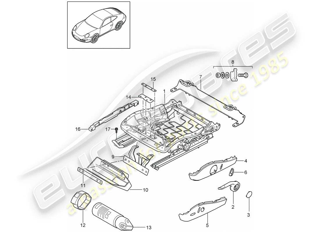 porsche 997 gen. 2 (2010) seat frame parts diagram