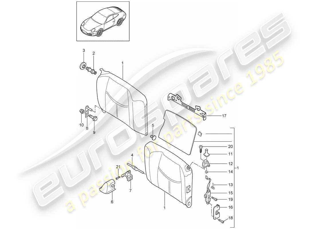 porsche 2010 (997-2) emergency seat backrest parts diagram