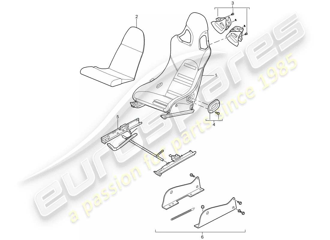 porsche 2011 (997-2 gt3) seat parts diagram