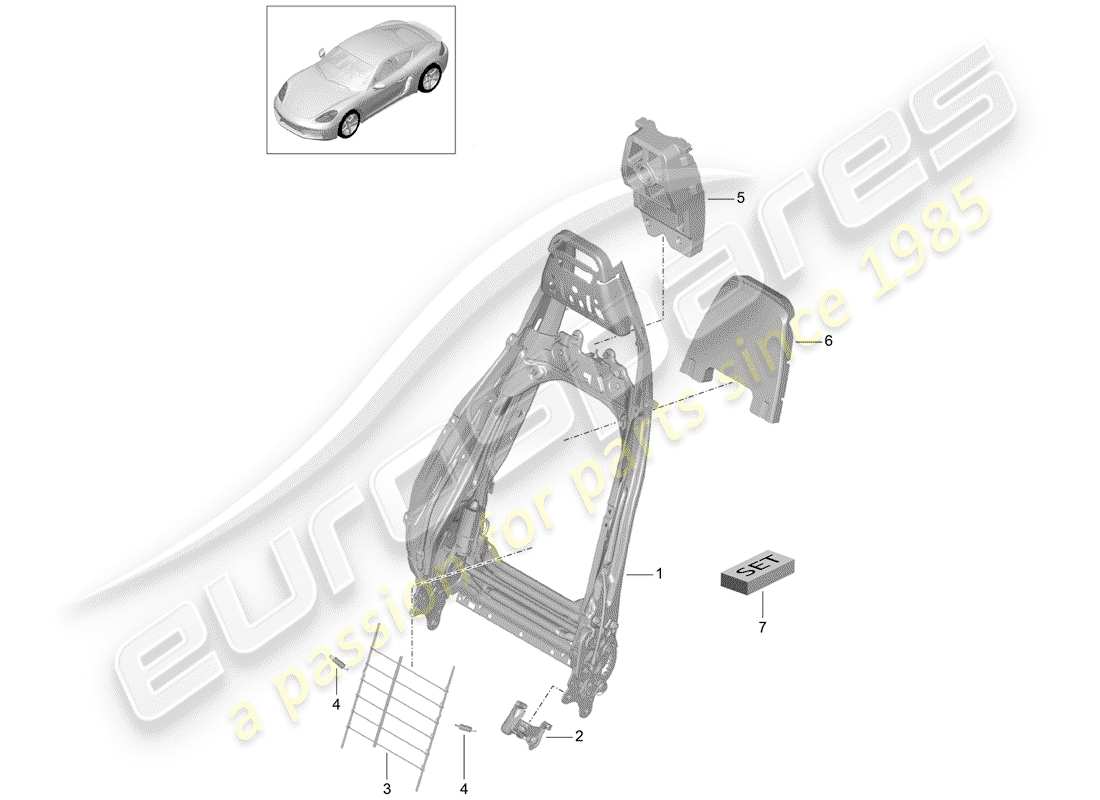 porsche 2017 (718 cayman) frame - backrest part diagram