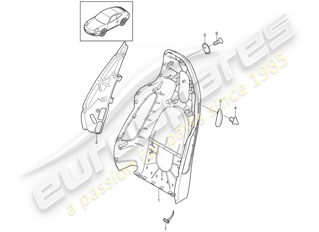 porsche 2010 (997-2) backrest shell parts diagram