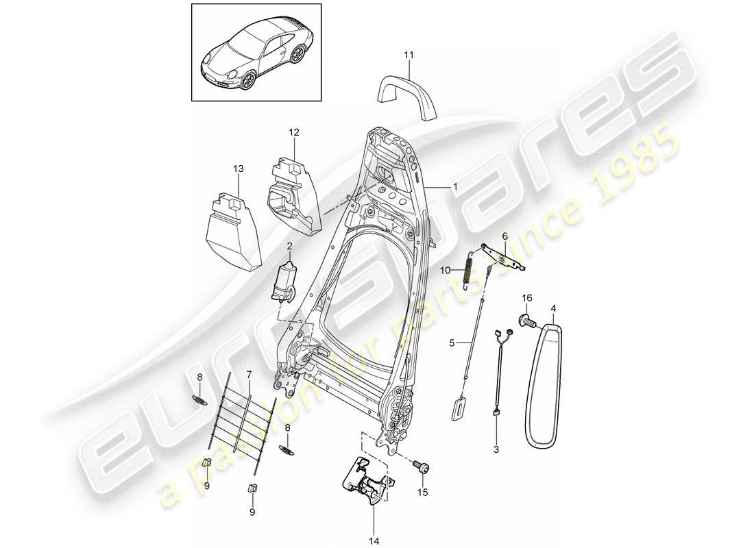 porsche 2010 (997-2) backrest frame parts diagram