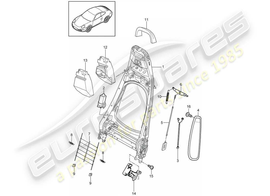 porsche 997 gen. 2 (2010) backrest frame parts diagram