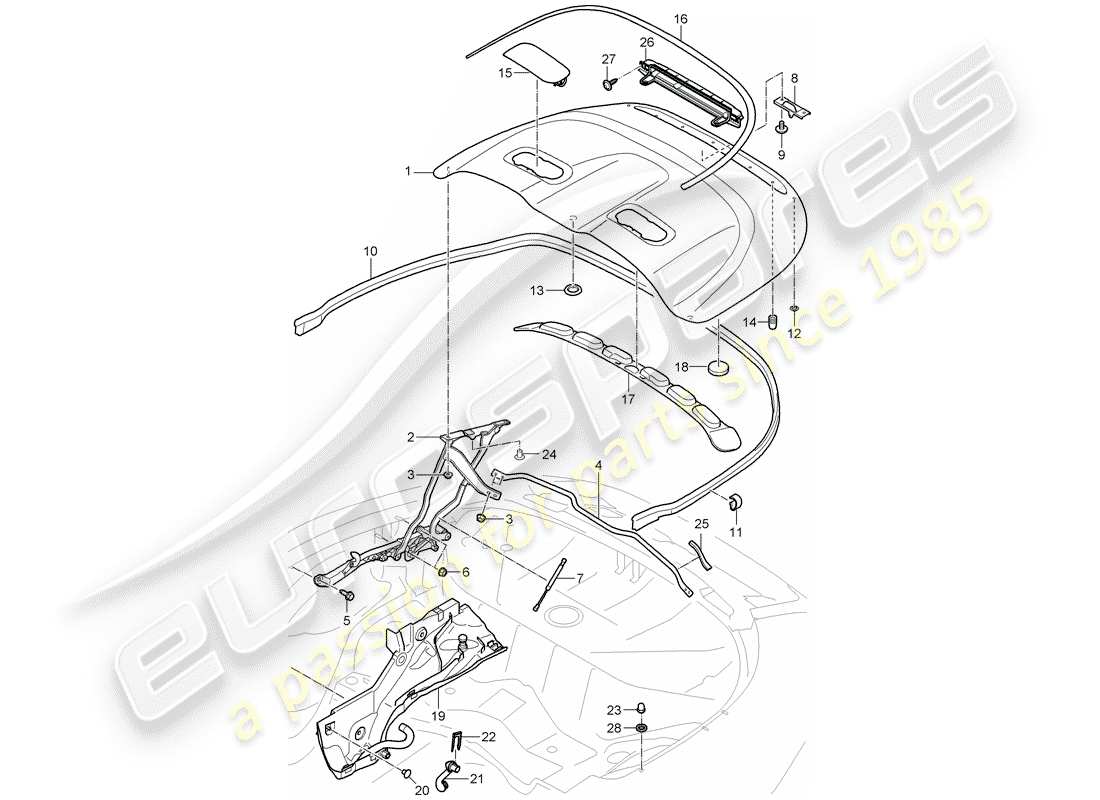 porsche 2012 (997-2) top stowage box parts diagram