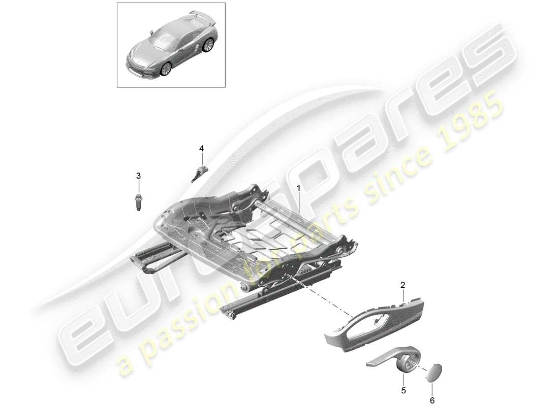 porsche 2016 (981 cayman gt4) seat frame part diagram