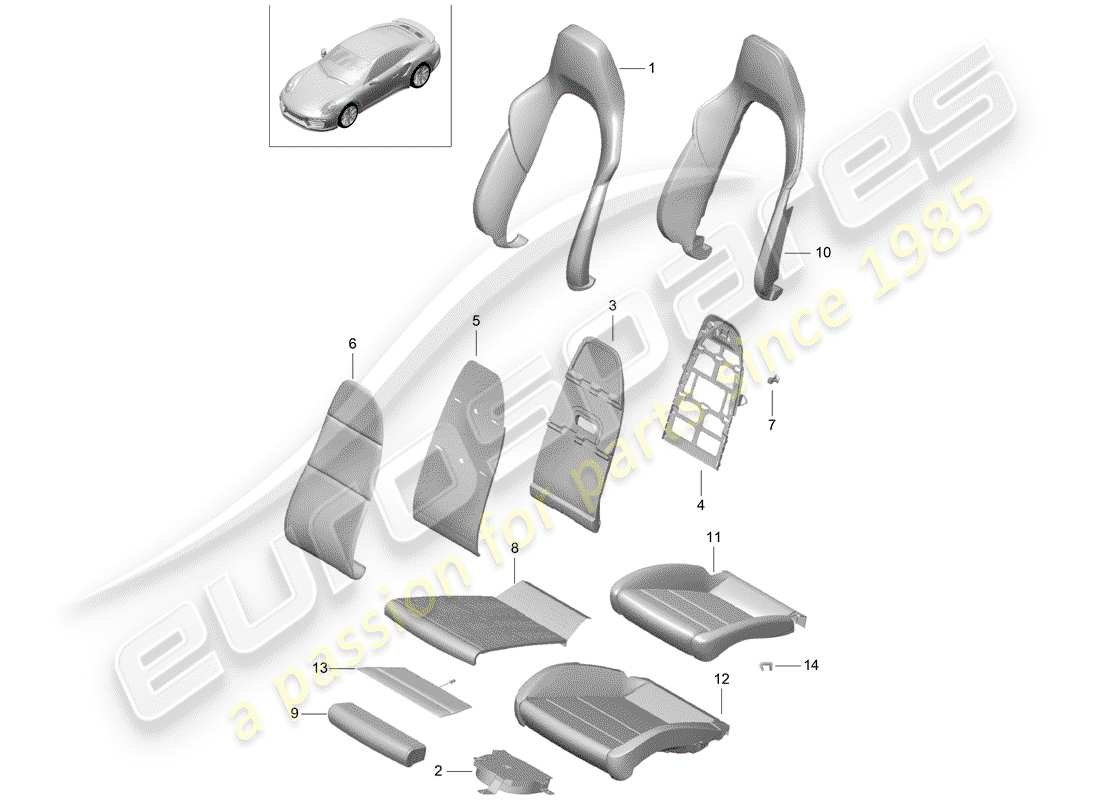 porsche 2019 (991-2 turbo) foam part part diagram