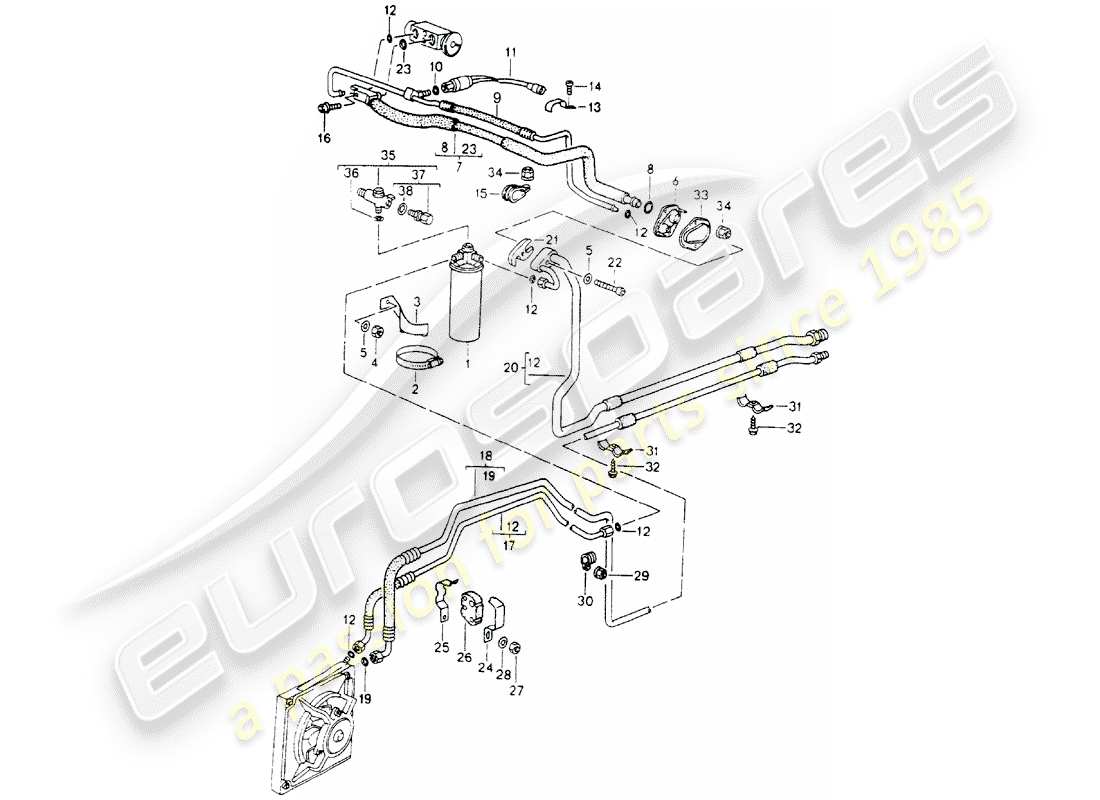 porsche 1990 (964) refrigerant circuit part diagram