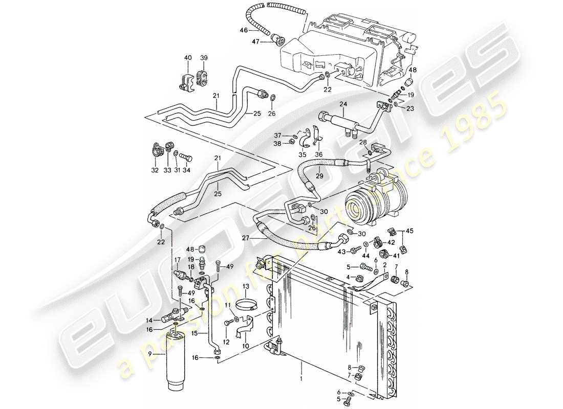 porsche 1995 (928) automatic air conditioner - lines - and - auxiliary units part diagram