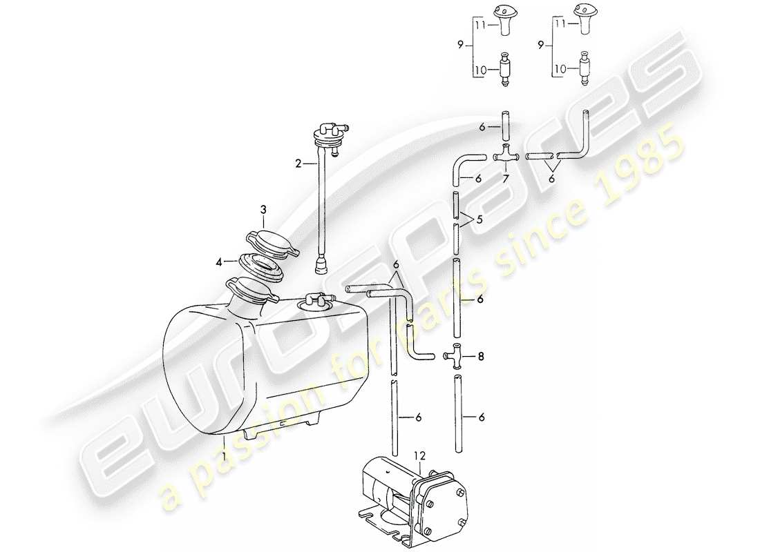 porsche 1970 (911) windshield washer unit part diagram