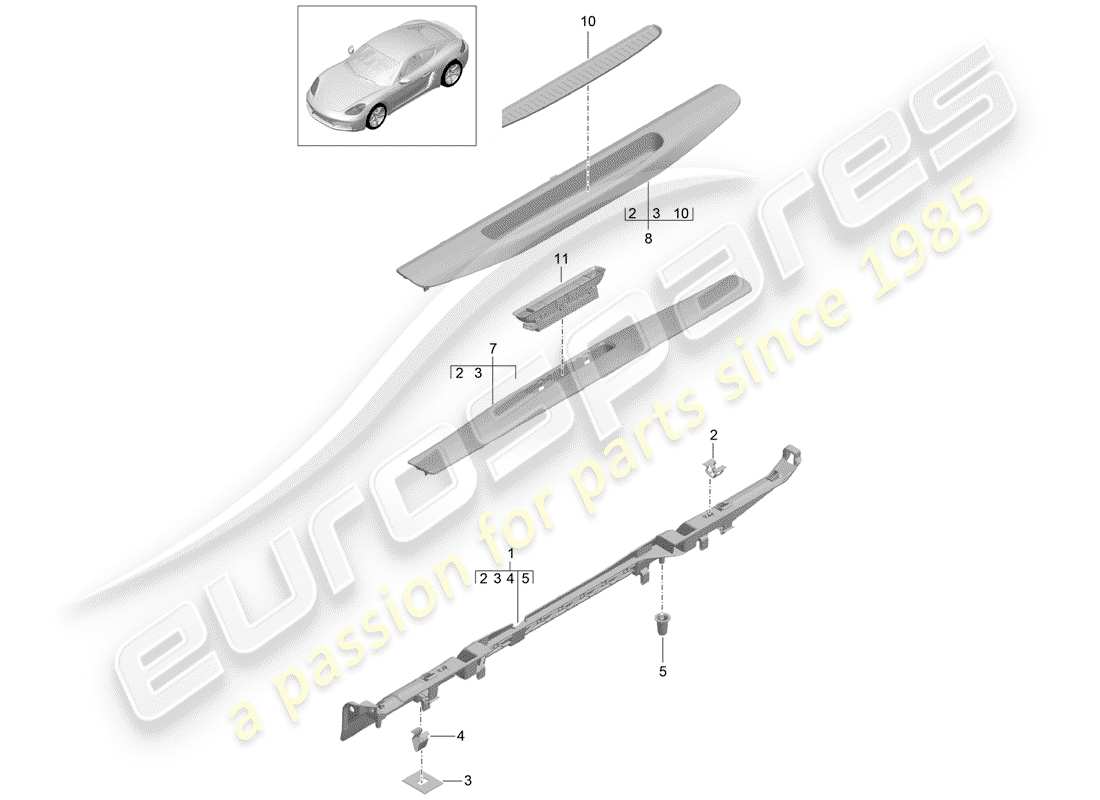 porsche 2017 (718 cayman) lining part diagram