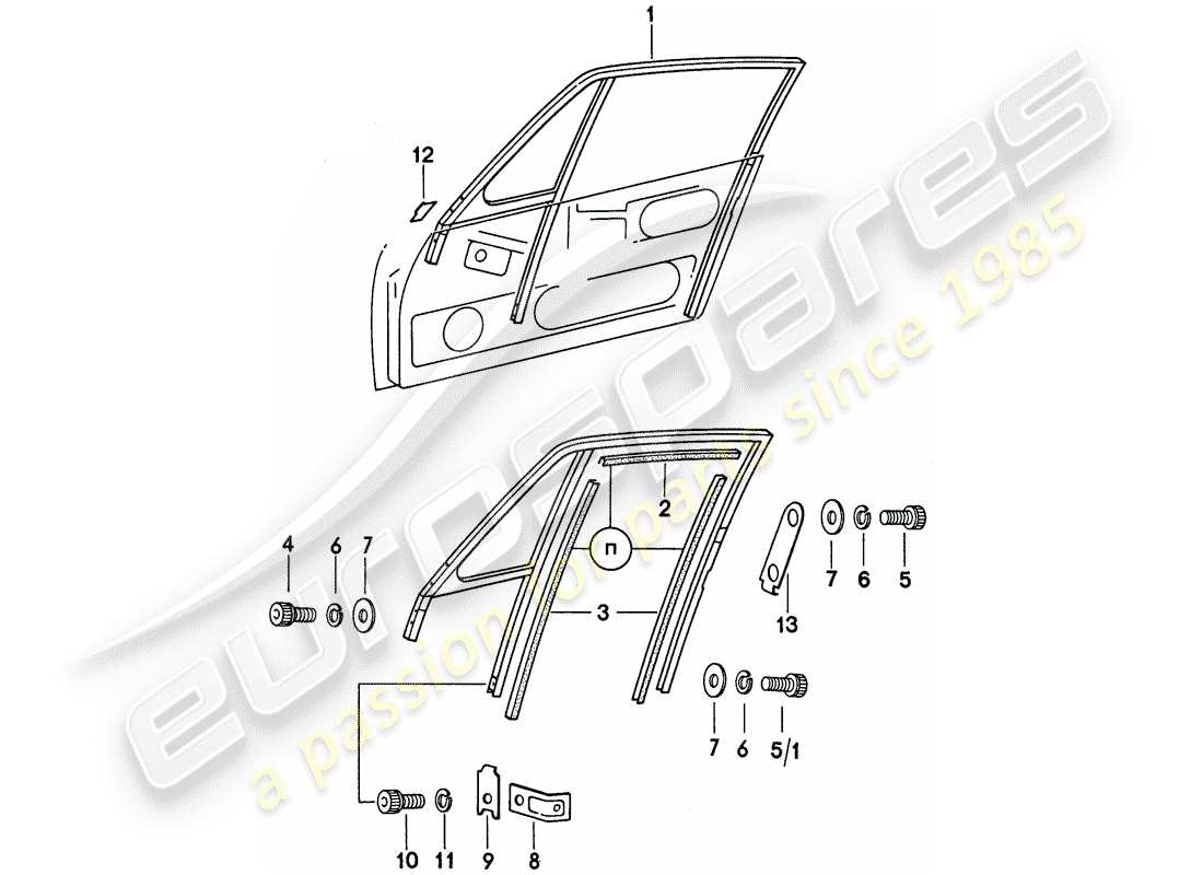 porsche 1974 (911) window frame part diagram