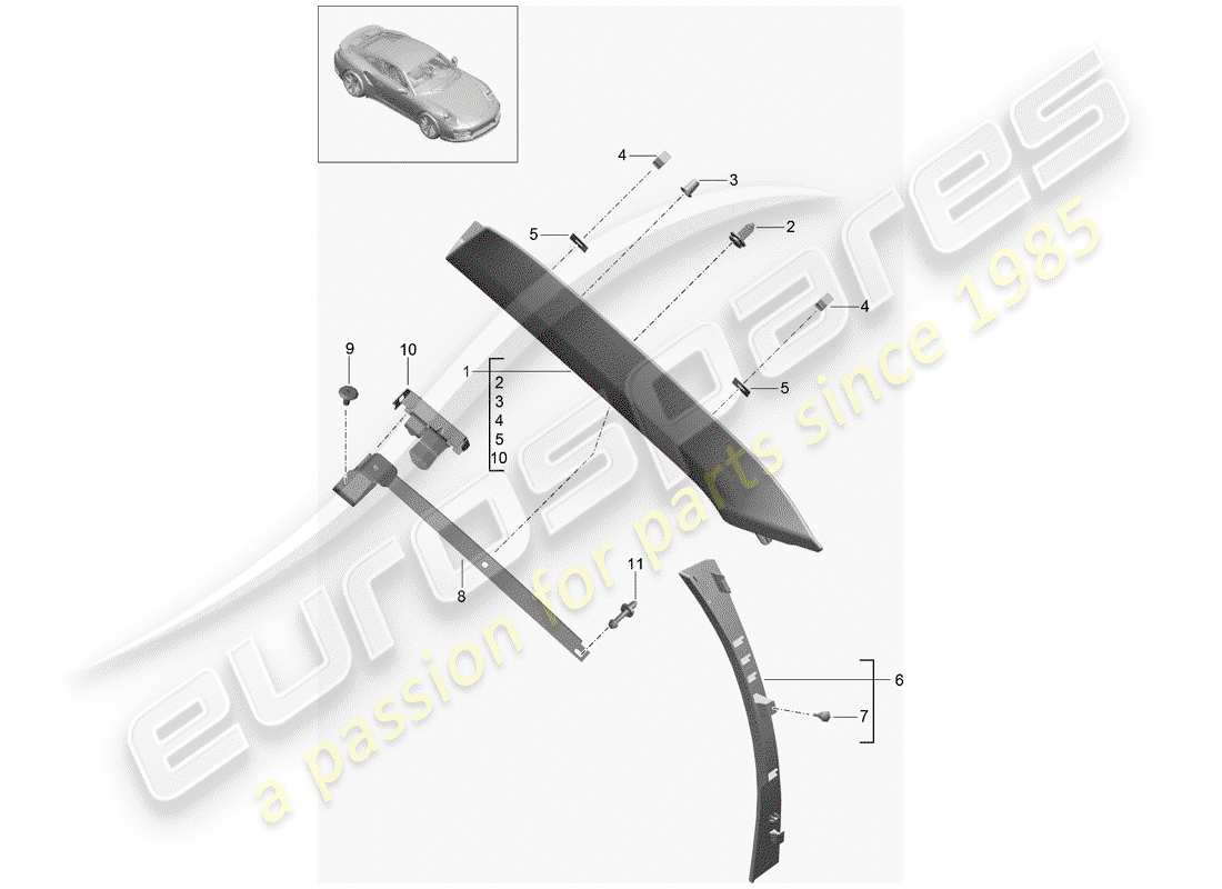 porsche 2019 (991-2 turbo) a-pillar part diagram