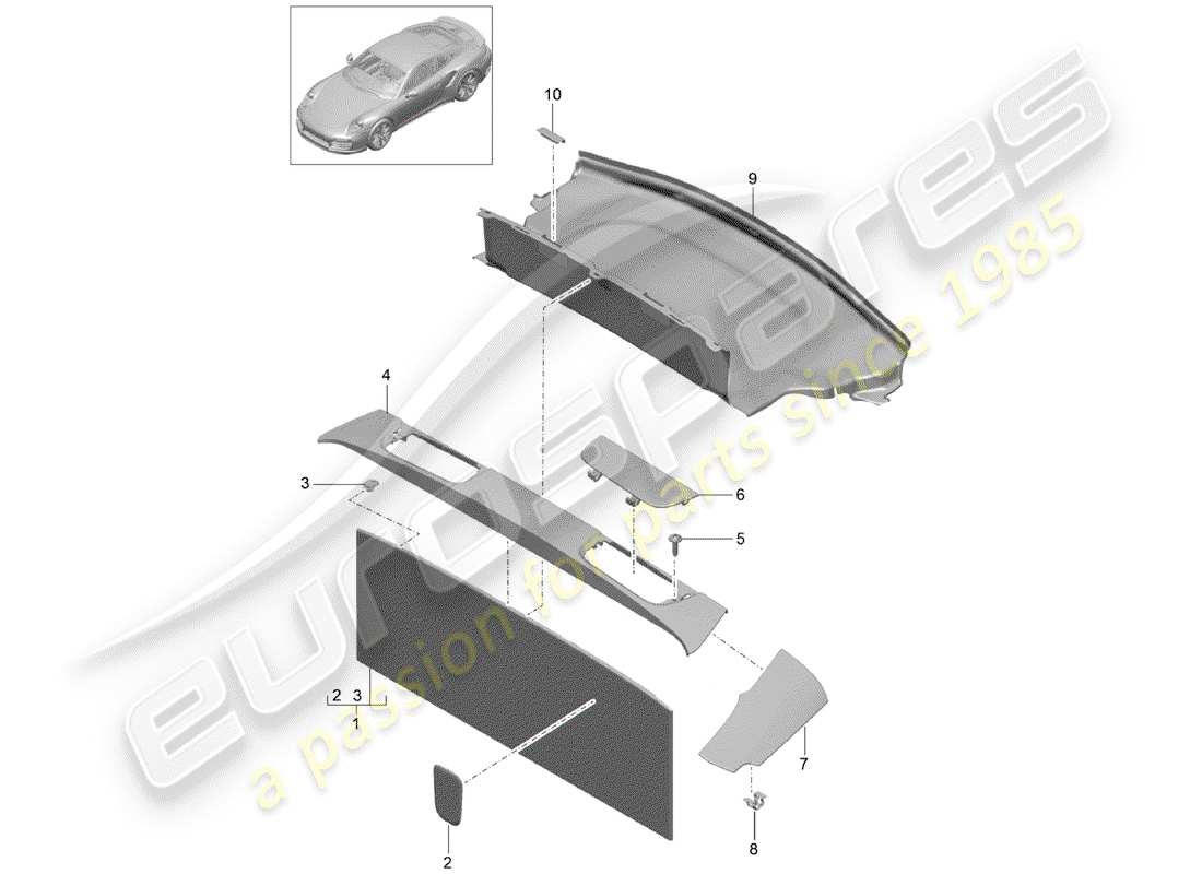 porsche 2019 (991-2 turbo) lining part diagram