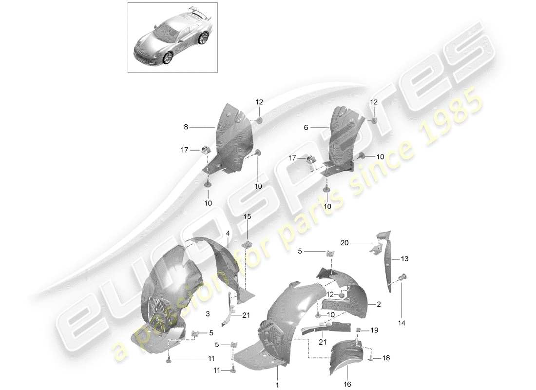 porsche 991r/gt3/rs (2016) wheelhouse protector parts diagram