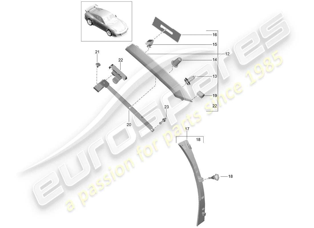 porsche 991r/gt3/rs (2016) a-pillar parts diagram