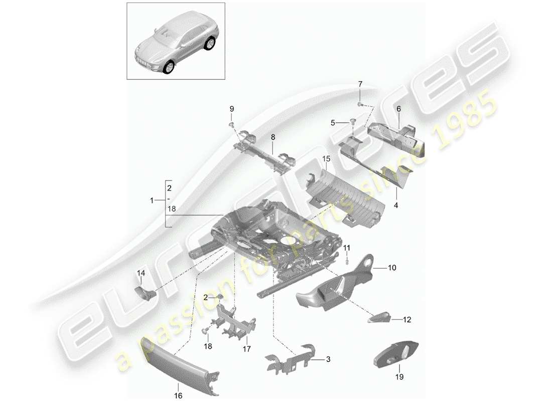 porsche 2016 (macan) seat frame part diagram