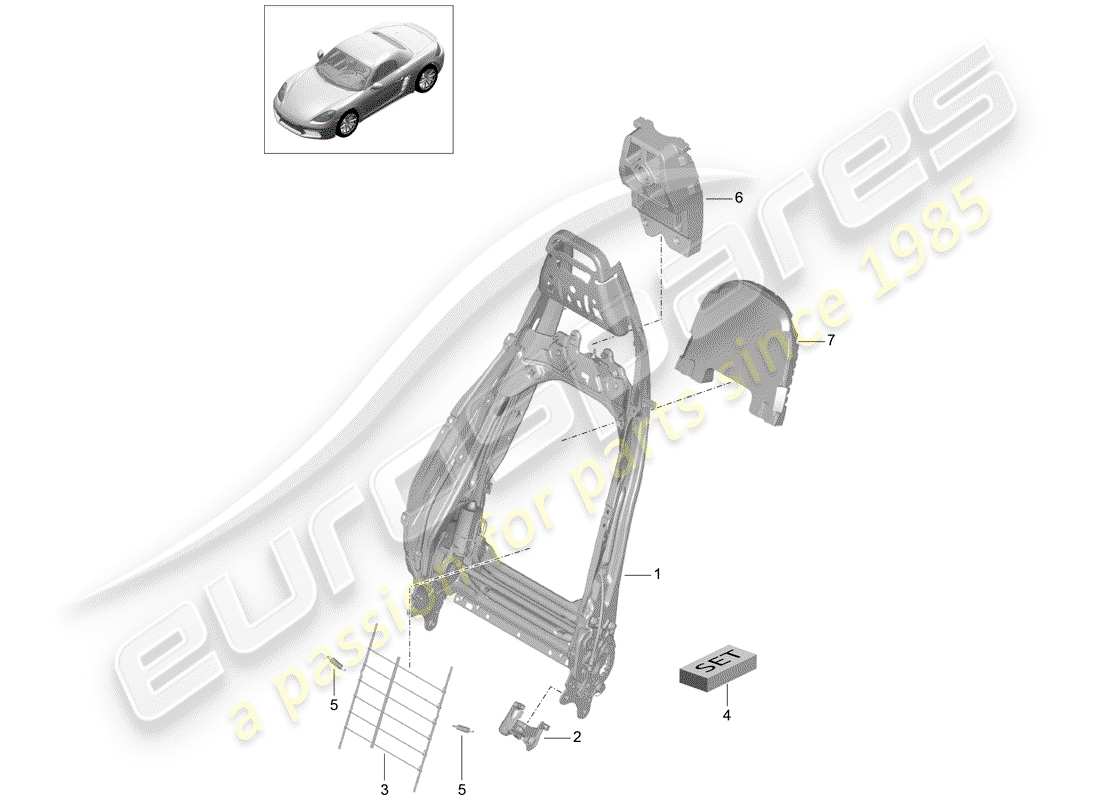 porsche 2019 (718 boxster) frame - backrest part diagram